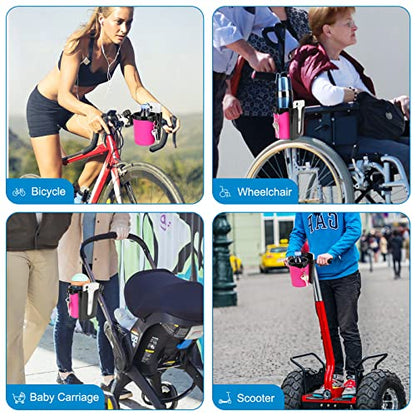 Accmor Stroller Cup Holder with Phone Keys Holder, 3-in-1 Universal Cup Holder, Drinks Bottle Holder for Stroller, Bike, Wheelchair, Walker, Scooter - color: Black Pink