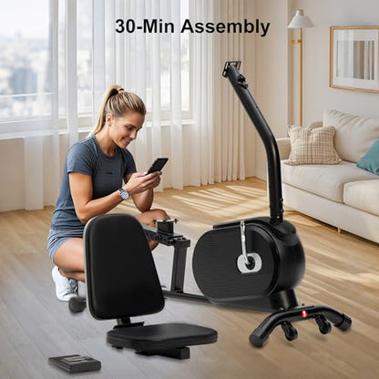 Recumbent Exercise Bike for Seniors & Adults - Quiet Recumbent Stationary Bikes for Home, Bluetooth App, 16-Level Resistance, Adjustable Seat, Supports 380LB, LCD Display & Pulse Sensors