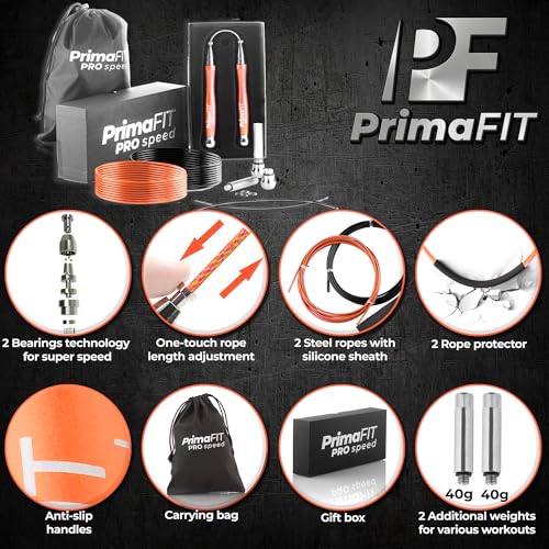 PrimaFIT Pro Speed Jump Rope for Adults, Weighted Skipping Rope for Boxing - color: Orange