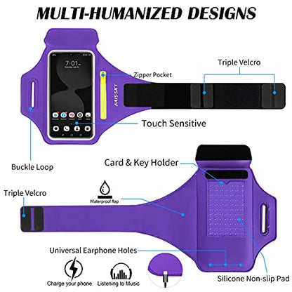 Running Armband with Earphone Pouch Fits Phones up to 6.9" - color: Purple (Up to 6.9''), size: Medium