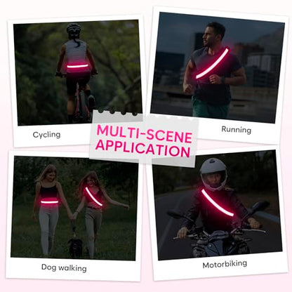 Illumifun LED Running Belt - USB Rechargeable Light Up Sash, High-Visibility Elastic Waistband Light for Running Cycling Hiking Camping Nighttime Activities - color: Pink