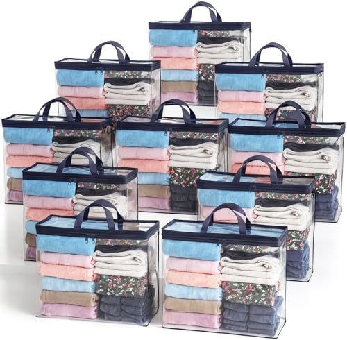 10 Pack Clear Storage Bags for Clothes, 22L Blanket Storage Bags, Under Bed Storage, Closet Organizers Bag, Upgraded Version Two-Way Zippers Design(Navy Blue) - color: Navy Blue, size: 10PACK