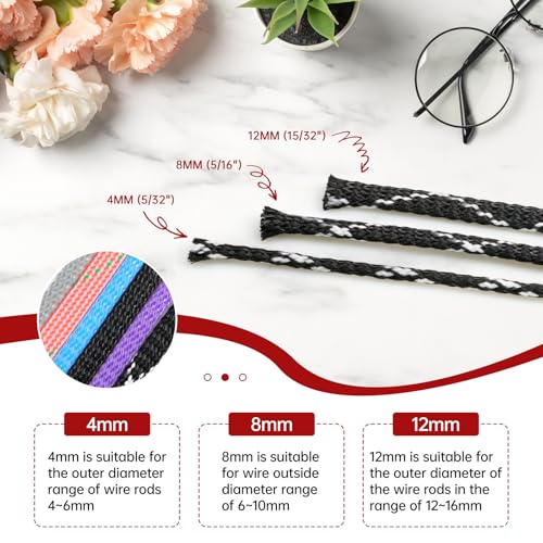 Braided Cable Management Sleeves, High Density PP Cotton Mixed PET Yarn Wire Loom for Automotive Wiring Harness & PC Computer Case Pets No Chew (Black Black, 12mm (15/32")-49ft) - color: Black Black, size: 12mm (15/32")-49ft