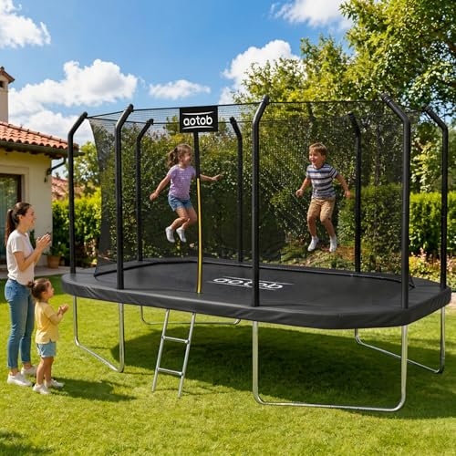 AOTOB 12 FT/14 FT Rectangle Trampoline with Net - color: Black, size: 12 FT