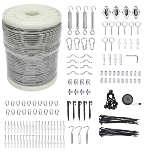 1/8" Wire Cable Rope Kit ，Vinyl Coated 304 Stainless Steel Wire – 200FT - size: 1/8" steel cable 200FT