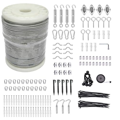 1/8" Wire Cable Rope Kit ，Vinyl Coated 304 Stainless Steel Wire – 200FT - size: 1/8" steel cable 200FT