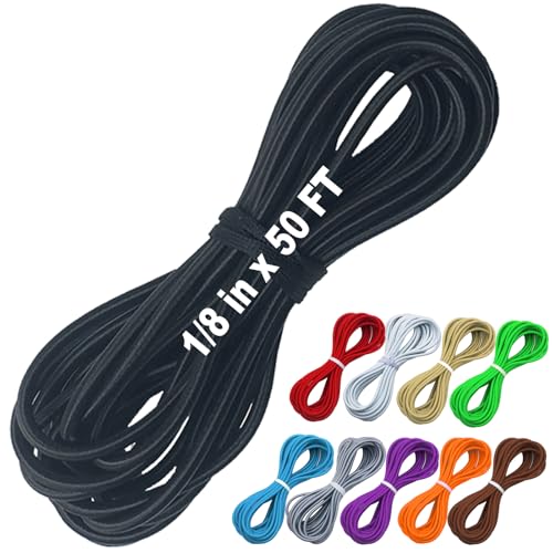 1/8" x 50' Bungee Shock Cord - Elastic Nylon Cords Kayak Stretch String Rope & Tie Down Trailer Strap, Marine Grade - color: Black, size: 1/8" x 50'