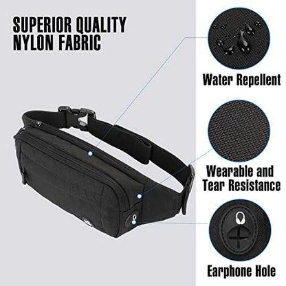WATERFLY Small Fanny Pack Crossbody Lightweight Waist Bag for Woman Man - color: Pure Black