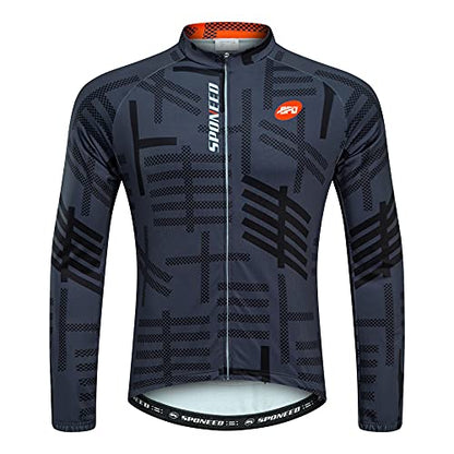 sponeed Men's Cycling Jersey Full Sleeve Riding Wear Long Sleeve T Shirts Pants - color: Fleece Grey Multi, size: Large