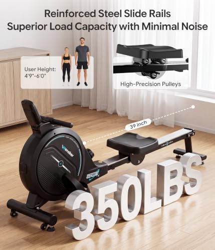 Wenoker Rowing Machine for Home, Magnetic Rower Machine, 350 LB Weight Capacity, 16-Level Silent Resistance Row Machine for Gym Exercise - color: Blue