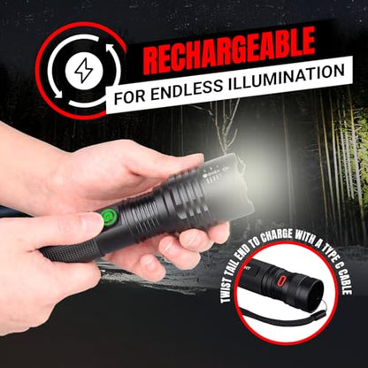 GearLight LED Flashlight High Lumens, Rechargeable Tactical Flashlight, Bright Handheld Flashlight for Camping, Hunting, Home, Security, Hiking, Walking at Night & Emergency Use - color: S2000 Black, size: Rechargeable