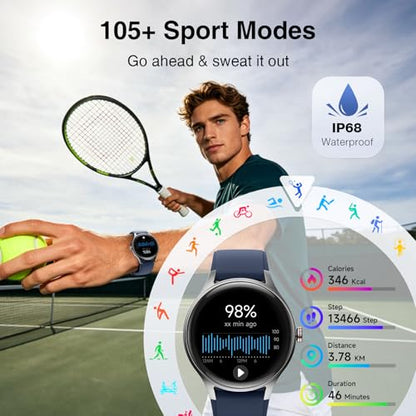 Smart Watch for Men Women, 105+ Sports Modes Fitness Tracker (Blue) - color: Blue