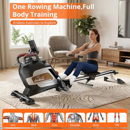 pooboo Rowing Machine for Home, Foldable Magnetic Rowing Machine - color: Wood
