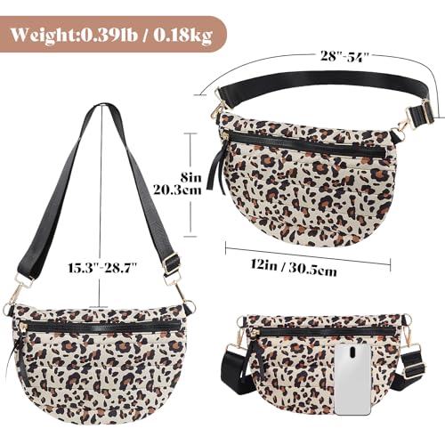 Quilted Puffer Belt Bag Puffy Sling Bag Fanny Pack Puffer Crossbody Bags Chest Belt Bum Waist Bag Purse Shoulder Bag for Women Gift - color: LEOPARD