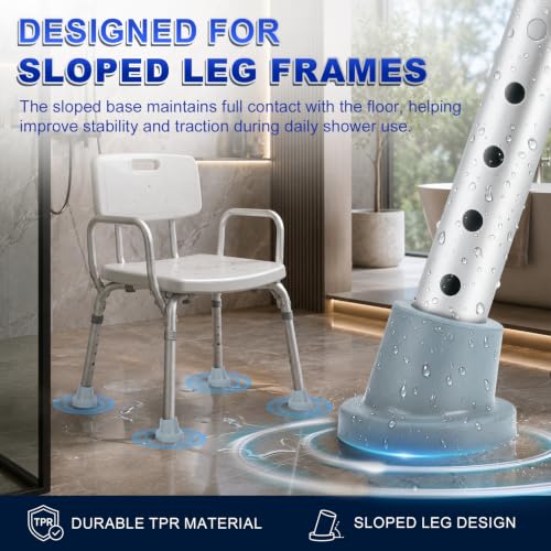 supregear Shower Chair Leg Caps 1 inch, Heavy Duty Rubber Feet, Fits 1" OD Sloped Round Legs Only, Non-Slip Replacement for Bath Stool & Transfer Bench, 4 Pack, Grey-25mm - color: Grey
