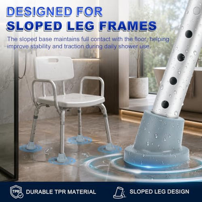 supregear Shower Chair Leg Caps 1 inch, Heavy Duty Rubber Feet, Fits 1" OD Sloped Round Legs Only, Non-Slip Replacement for Bath Stool & Transfer Bench, 4 Pack, Grey-25mm - color: Grey