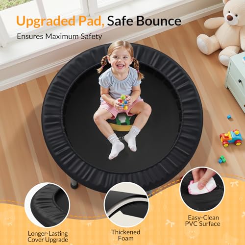 BCAN SP1 36'' Kids Toddler Trampoline Indoor, Foam Handle | FED Fitness - color: Black