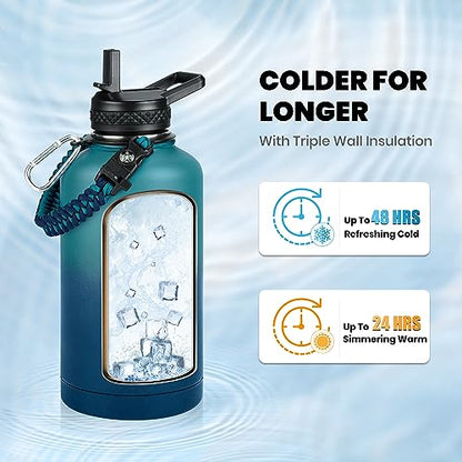 RAYMYLO Insulated Water Bottle 64 oz, Triple Wall Vacuum Stainless Steel - color: Cyan Blue, size: 64 Ounces