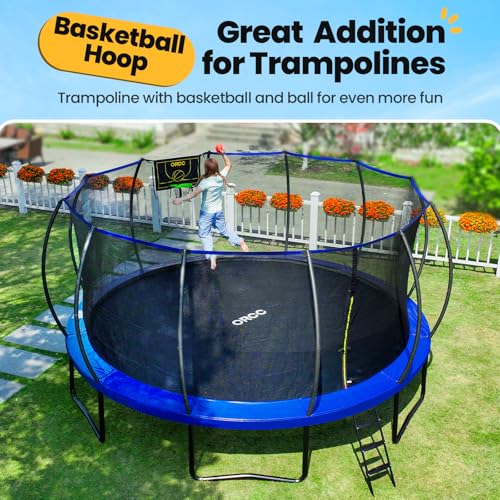 ORCC 1300LBS Weight Capacity Trampoline 16 15 12FT with Basketball Hoop Water Sprinkler Spiral Ground Stakes Outdoor Yard Trampolines for Kids Adults - size: 12FT