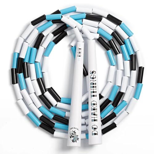 Elite Jumps Edge Beaded Adjustable Jump Rope, Do Hard Things - color: White/White-Blue-Black