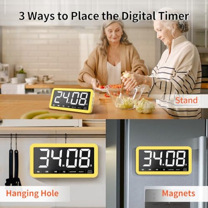 VOCOO Large 7.8" Digital Timer, Magnetic LED Timer for Kitchen & Classroom - color: Yellow