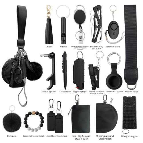 Araafur Wristlet Keychain Set with RFID Wallet Card Holder and Bottle Opener, Car Keychain Accessories for Women