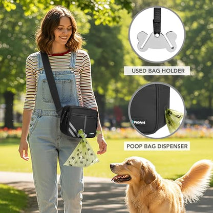 PetAmi Dog Walking Bag, 3-in-1 Crossbody Fanny Pack Treat Pouch, Black - color: Black