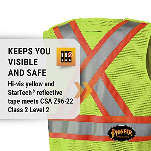 Pioneer Hi Vis Tear-Away Mesh Back Safety Vest for Men - Reflective Tape, 4 Pockets - Construction, Traffic, Security - Yellow - color: Hi-vis Yellow/Green, size: 3X-Large