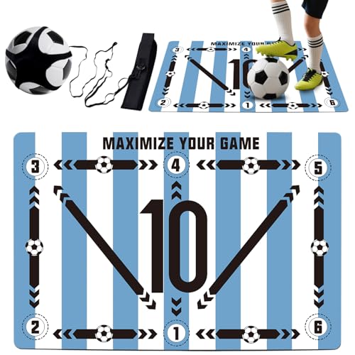 Soccer training mat,Soccer training equipment accessories for All Ages to Improve Speed Strength Agility and Coordination,Anti-Slip/Silent Mat - color: Blue-white