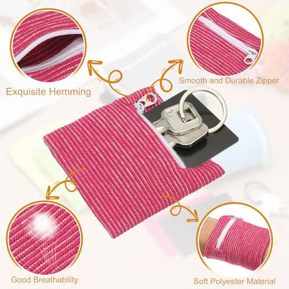 Wrist Wallet Wristband with Zipper, Cotton Wrist SweatBands Sports Absorb Sweat - color: Pink