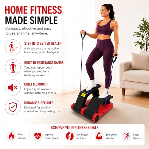 Air Stepper Machine with Resistance Bands - color: Beige/Black