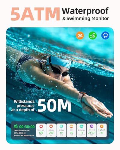 Parsonver Smart Watch, 5ATM Waterproof Watch for Swimming, 110+ Sport Modes - color: Rose Gold