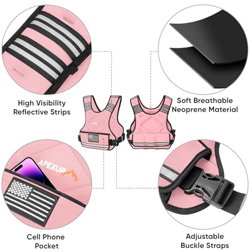 APEXUP Adjustable Weighted Vest, 4-10lb/12-18lb/20-32lb Vest with 6 Ironsand Weights and Large Pocket, Weight Vest for Men Women Strength Training, Running, Walking - color: Pastel Pink, size: 12-18lbs