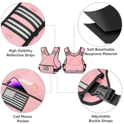 APEXUP Adjustable Weighted Vest, 4-10lb/12-18lb/20-32lb Vest with 6 Ironsand Weights and Large Pocket, Weight Vest for Men Women Strength Training, Running, Walking - color: Pastel Pink, size: 12-18lbs
