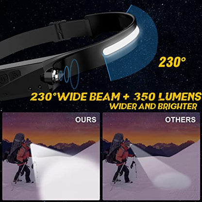 2 Pack LED Headlamp, Rechargeable Motion Sensor Wide Beam Headlight