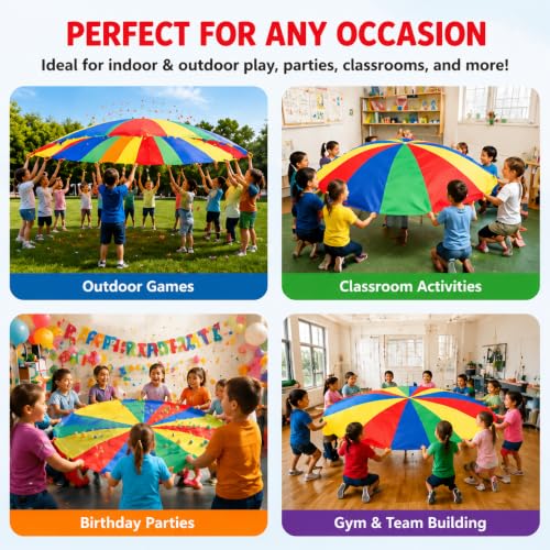 Sonyabecca Parachute, Kids Play Parachute 12ft with 12 Handles for Cooperation Group Game, Suitable for School, Outdoor, Summer Camp (12 Feet) - size: 12FT with 12 Handles