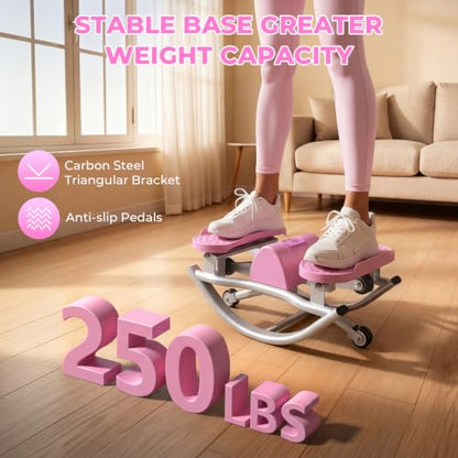 Rocking Stepper with Resistance Bands, 3D Side-to-Side Motion Mini Stepper for Women Home Workout, Low Impact Lateral Step Machine with Non-Slip Mat and Digital Counter, 250lbs Capacity