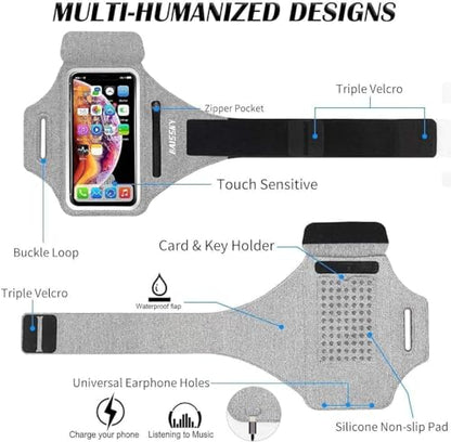 HAISSKY Running Armband with Zipper Pocket Sweatproof Running Phone Holder - color: Grey(Up to 6.9")