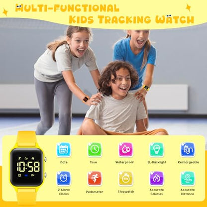 Kids Digital Watches for Boys Girls, Sports Watch with Fitness Tracker, Pedometer, Alarm Clocks, Stopwatch, No App Needed Waterproof Kids Watch, Gift for Teens Student Girls Boys Ages 5-14 - color: Yellow
