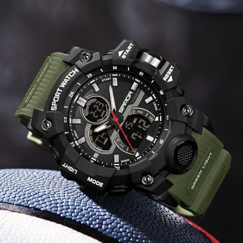 FANMIS Men Sports Outdoor Watch Analog Digital Multifunctional Black Watch - color: X Army green