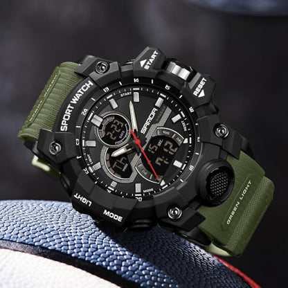 FANMIS Men Sports Outdoor Watch Analog Digital Multifunctional Black Watch - color: X Army green