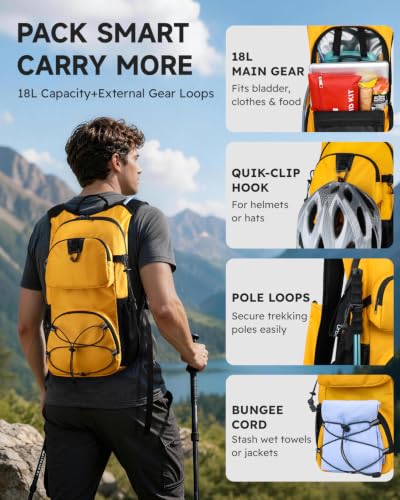 MOKURA 18L Lightweight Hydration Backpack with 2L Water Bladder - color: Yellow