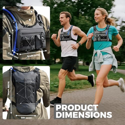 Criuage USA Patent Running Hydration Vest Backpack, Lightweight Chest Pack with 2.0L Water Bladder Bag Daypack for Hiking Running Cycling Race Marathon for Women Men - color: Grey