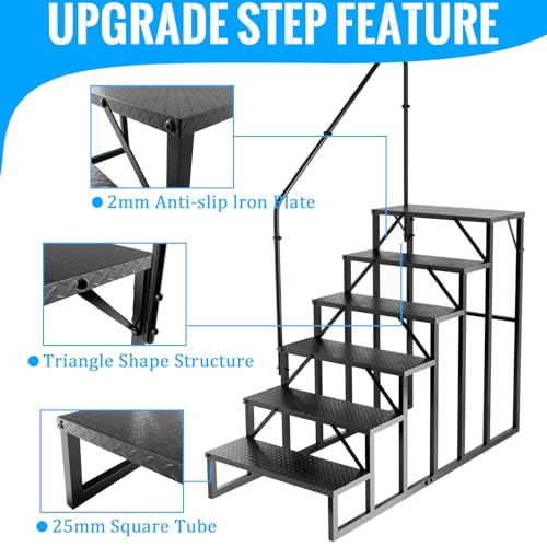 RV Stairs 6 Step Ladder, RV Steps Anti-Slip, Hot Tub Steps with Handrail, 660 lbs RV Ladder for 5th Wheel RV, Mobile Home Stairs - size: 6 Step