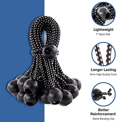 Kotap BB-6B Ball Bungee Cord, Heavy-Duty & Versatile, Indoor & Outdoor, Tarp Tie-Down, Organize & Secure, 6-Inch, Black, 25 Pack - size: 6 Inch, style: 25-Pack