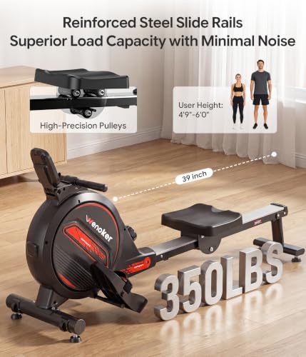Wenoker Rowing Machine for Home, Magnetic Rower Machine, 350 LB Weight Capacity, 16-Level Silent Resistance Row Machine for Gym Exercise - color: Dark red
