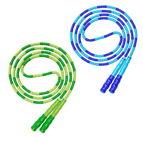 Leeboom Jump Rope, Adjustable Length Tangle-Free Segmented Soft Beaded Skipping Rope, Fitness Jump Rope for Kids, Man, and Women Weight Loss 9.2 Feet - color: Blue+Green