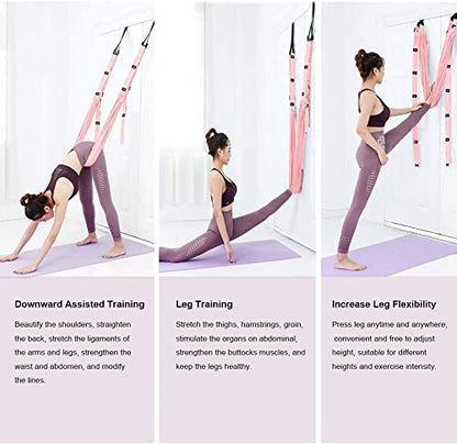 Yoga Stretching Strap, Adjustable Height Leg Stretcher Waist Back Stretch Band Aerial Yoga, Anti-gravity Inversion Exercises Door Flexibility Tensile Trainer for Rehab Pilates Dance Splits (Green)