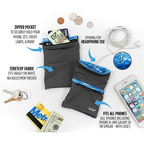 Sprigs Wrist Wallet Running Wristband Pocket for Keys Cards Cash ID Phone - color: Black/Pink