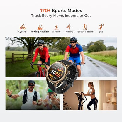 Anywise W1 GPS Smart Watches for Men, 6 Satellite Positioning, 50M Waterproof Fitness Tracker, 1.43'' AI Mens Smart Watch for Android Phone/iphone compatible,Answer/Make Call/12 Days Battery - color: Gold - 3 Watch Bands